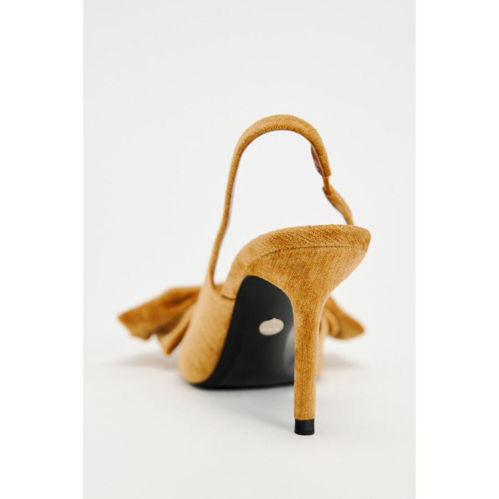 Yellow Zara Bow-Top Slingback Velvet Heels (NWT) - Picture 7 of 8